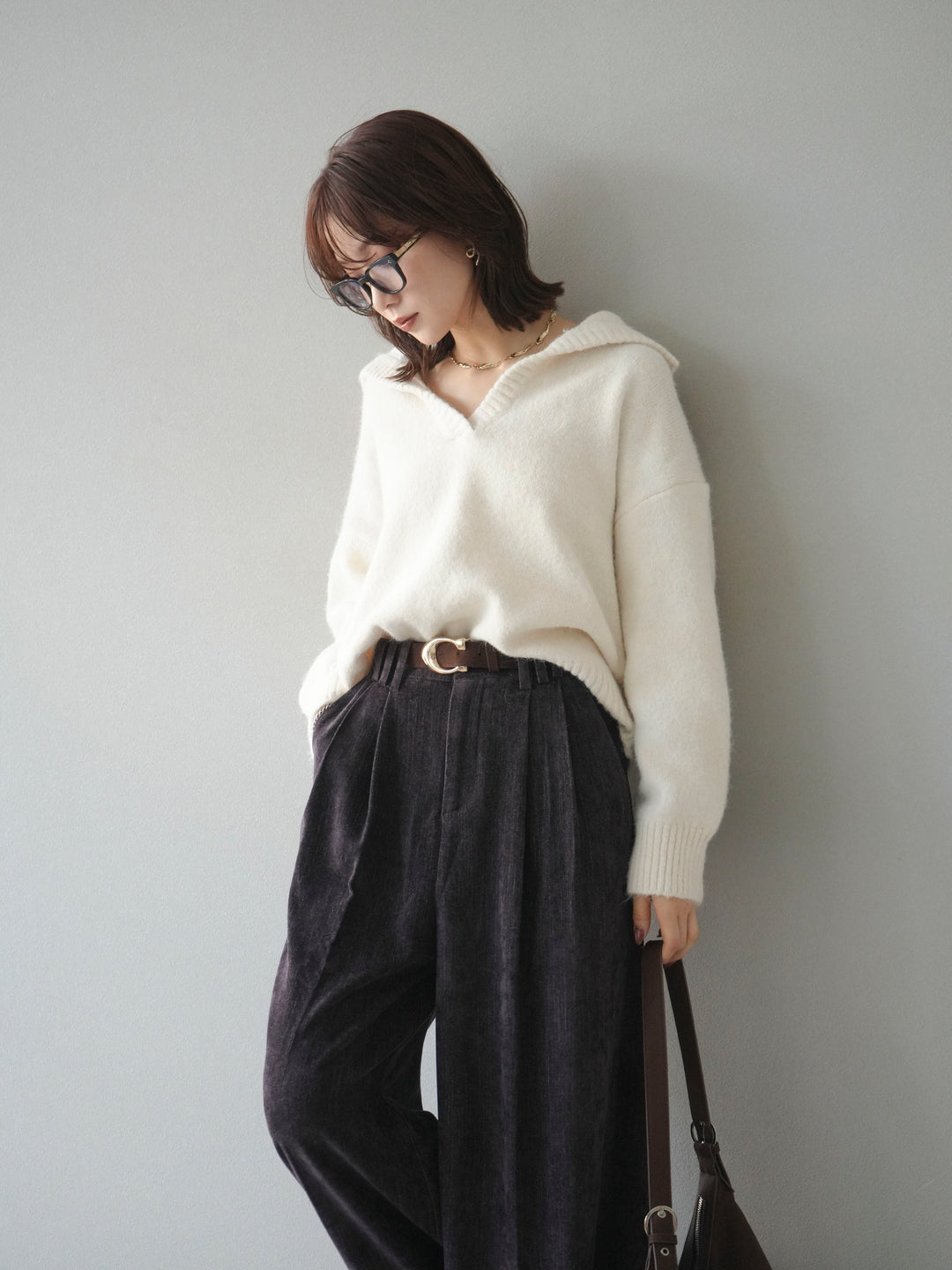 [予約]スキッパーニットプルオーバー/offwhite