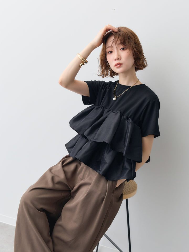 [SET]フリルティアードTEE+クレープデシンタックワイドパンツ(2set)