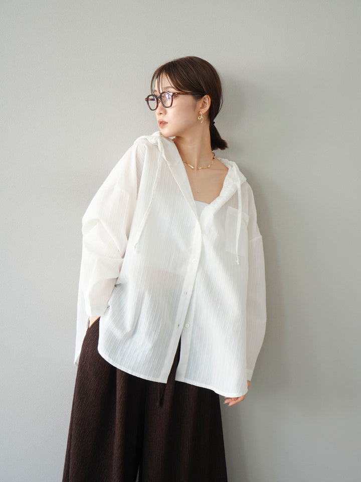 [予約]ワッシャーストライプフーディーシャツ/オフ