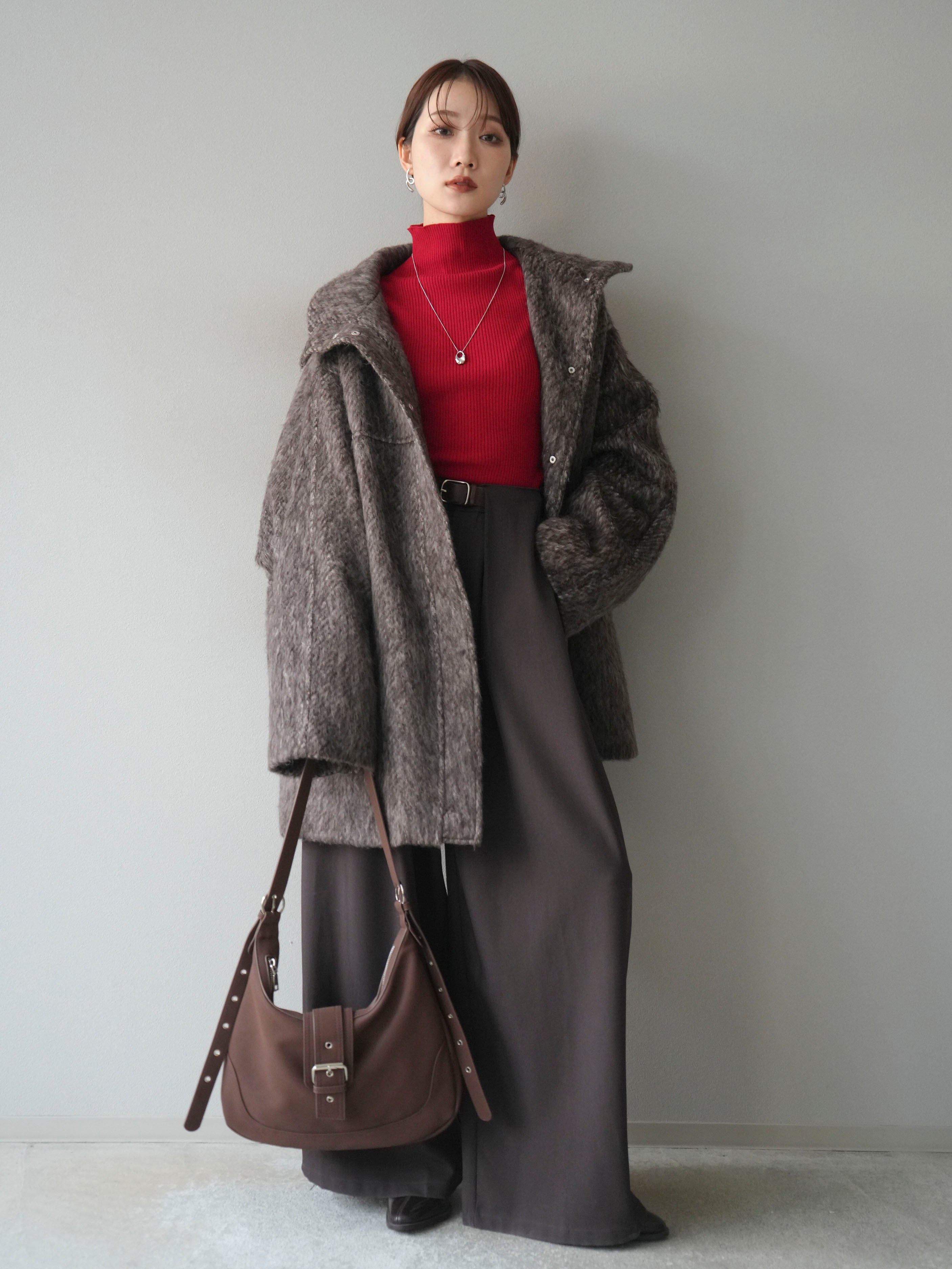 予約]スタンドカラーシャギーコート/brown – Lumier