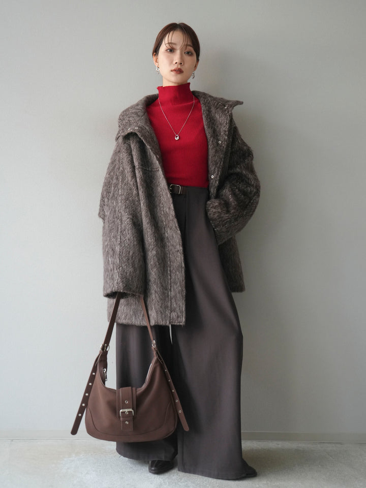 [予約]スタンドカラーシャギーコート/brown