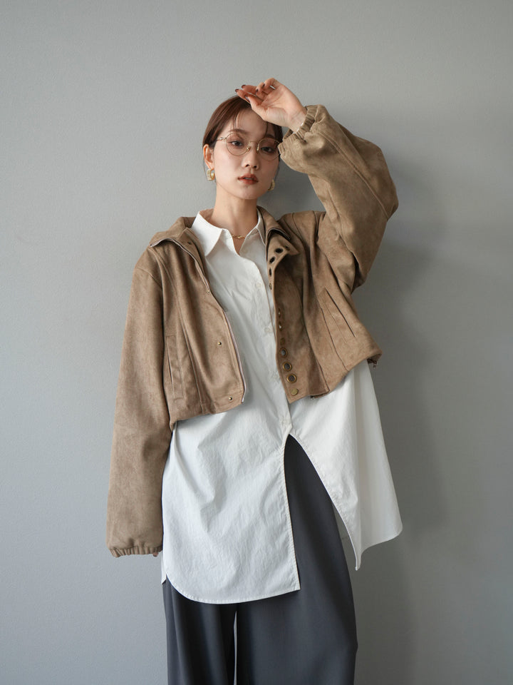 [予約]パンチングデザインスエードショートジャケット/ベージュ
