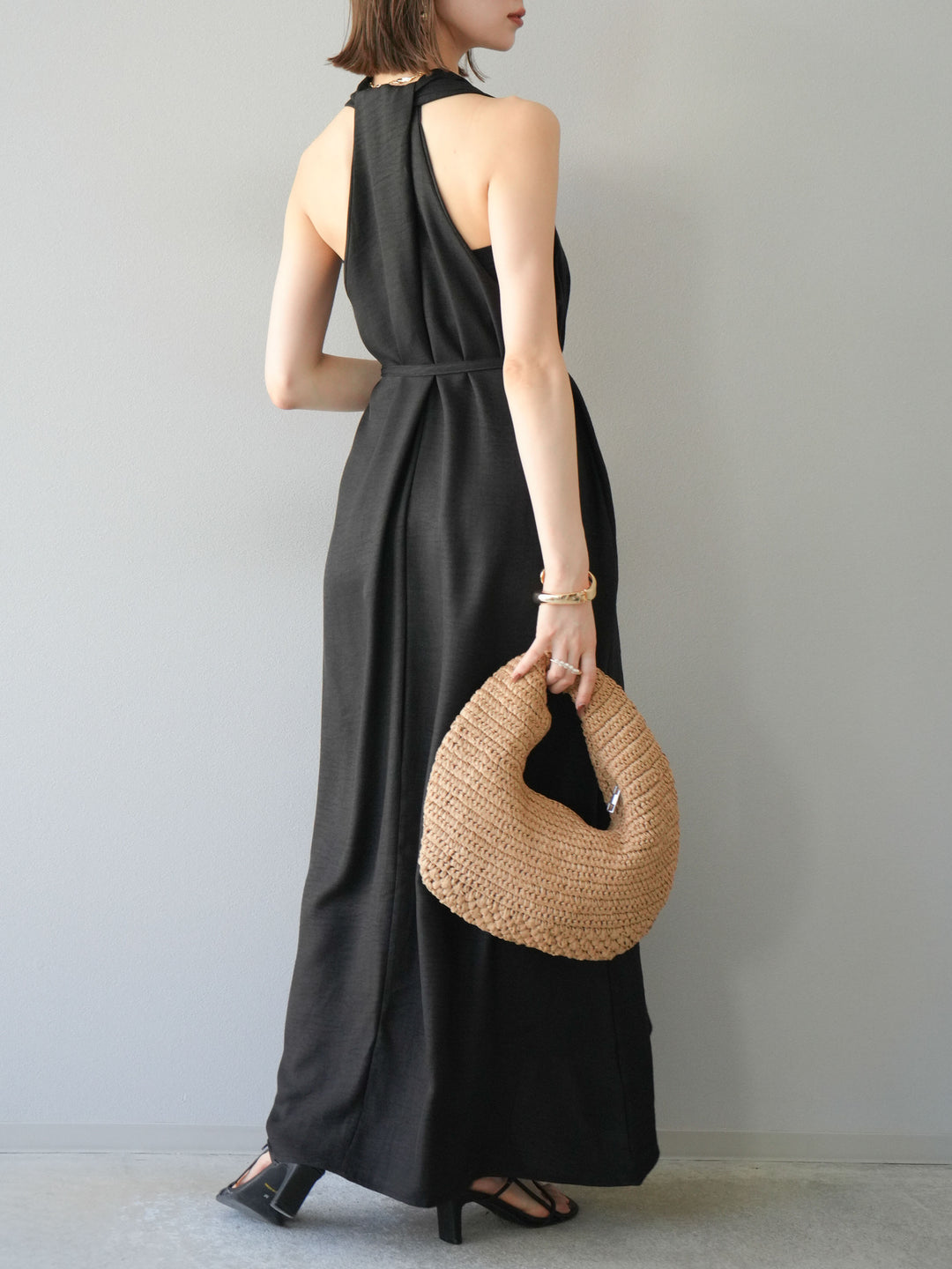 【預購】環形設計不均勻染色洋裝/黑色