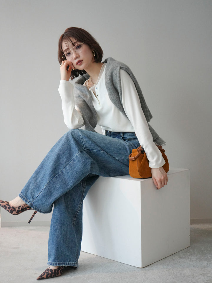 [予約]チュールレイヤードヘンリーネックカットソー/ivory