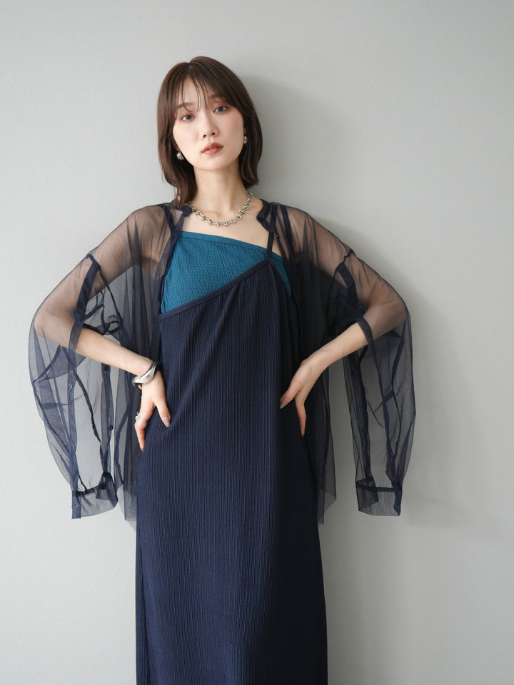 [予約]2WAYスリーブチュールシャツ/ネイビー