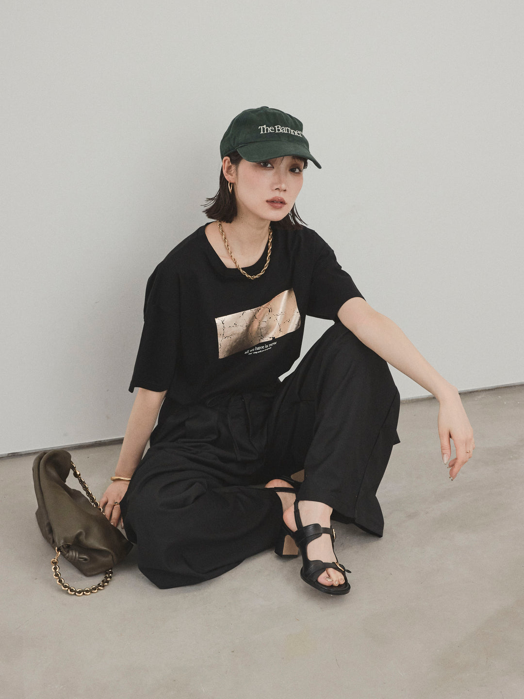 [予約]箔プリントドライタッチコットンTEE /ブラック