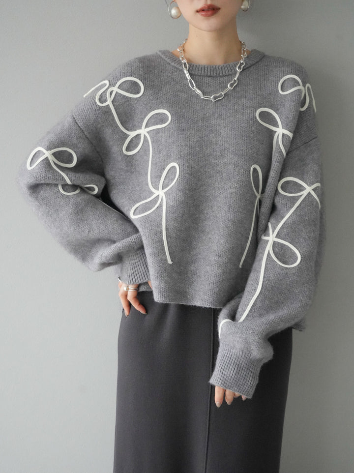 [予約]コード刺繍ルーズニットプルオーバー/グレー