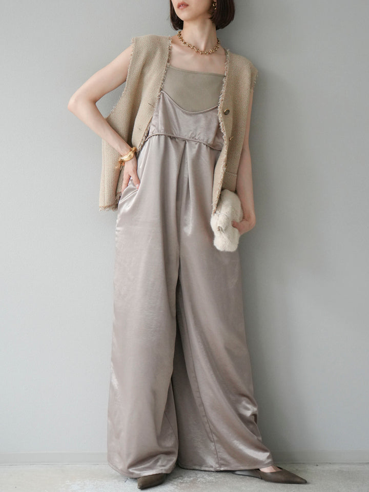 [予約]サテンビスチェオールインワン/グレージュ