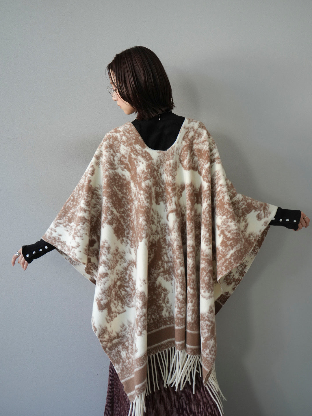 [SET]アブストラクト柄ストールポンチョ+選べるアクセセット(2set)