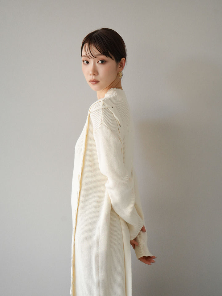 [SET] 不對稱繫帶高領針織連身裙 + 可選飾品套裝 (2套)