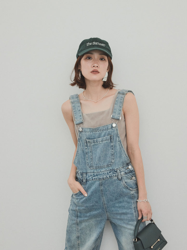 [SET]センターシームデニムサロペット +スクエアベロアタンクトップ(2set)