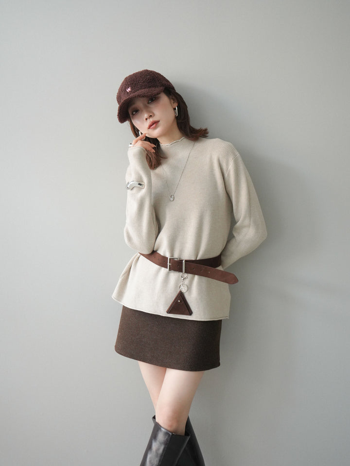 [SET]ボトルネック裾カールリブニットトップス+ボトルネック裾カールリブニットトップス(2set)