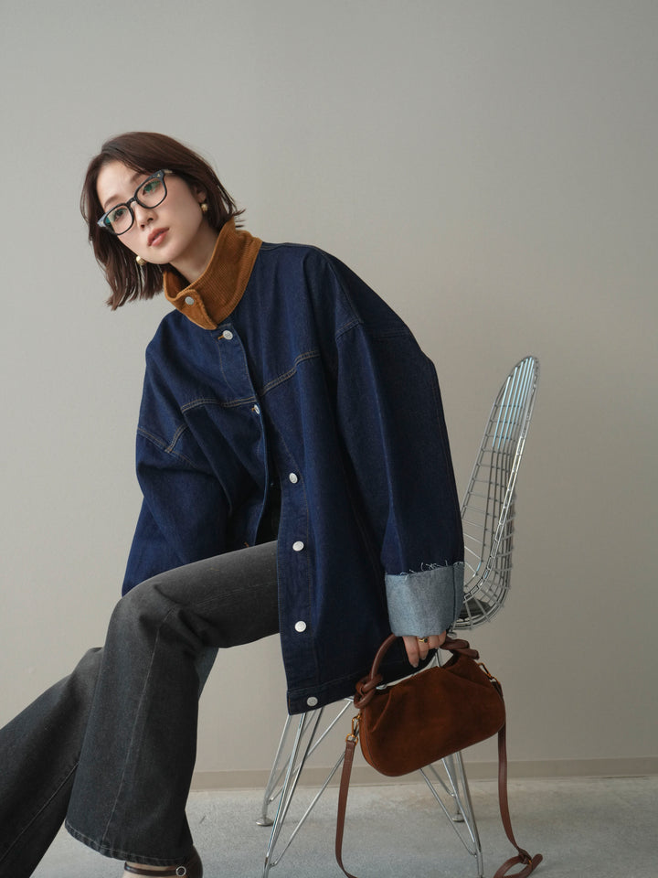 [予約]コーデュロイ×デニムミドルジャケット/indigo