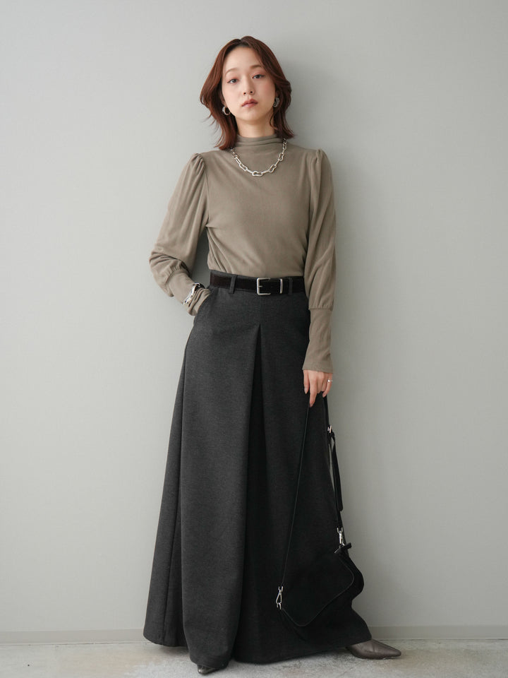 [予約]ベルト付きフロントタックワイドパンツ/charcoal