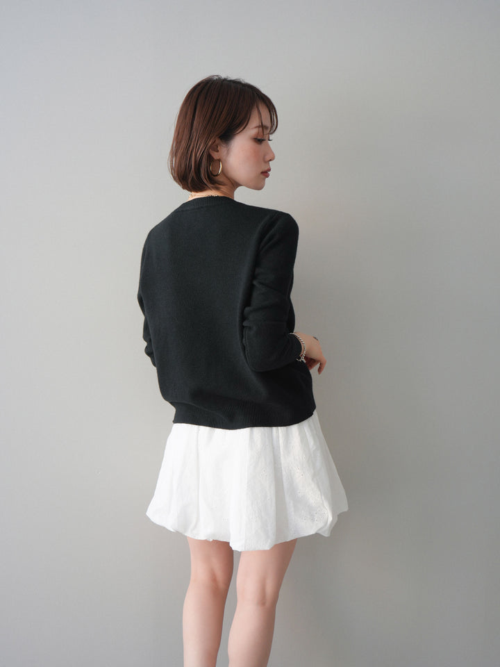 [SET]ハートボタンニットカーディガン+コットンライクレースバルーンミニスカート(2set)