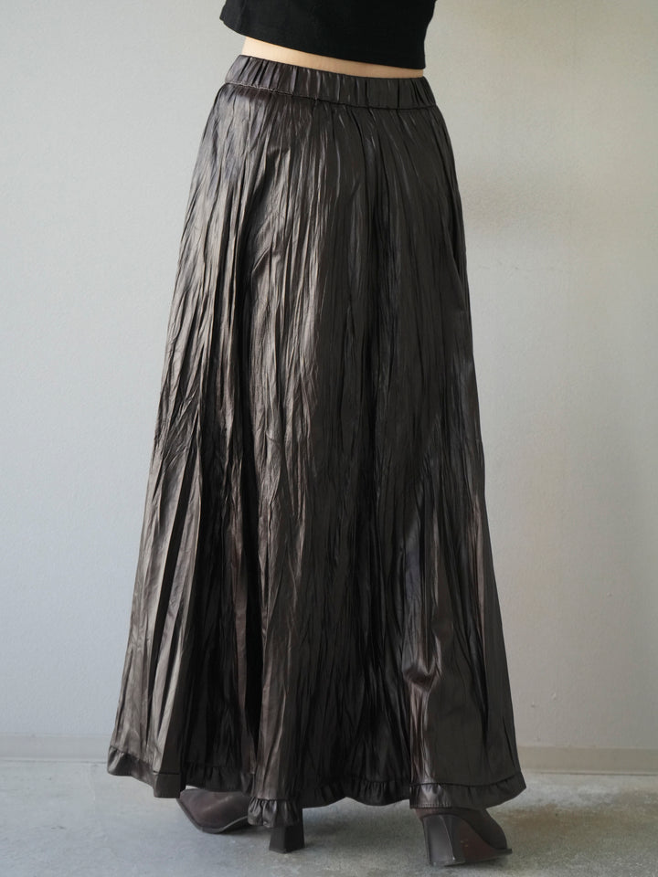 [予約]レザーワッシャーフリルスカート/brown