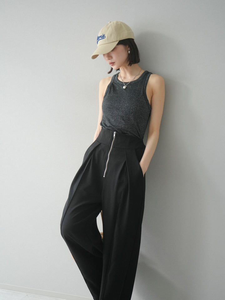 [予約]カップ付きラメアメスリブラトップ/ブラック