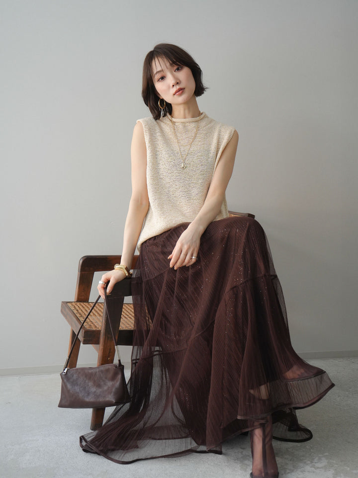 [予約]ノースリーブリネンタッチシアーニットプルオーバー/beige