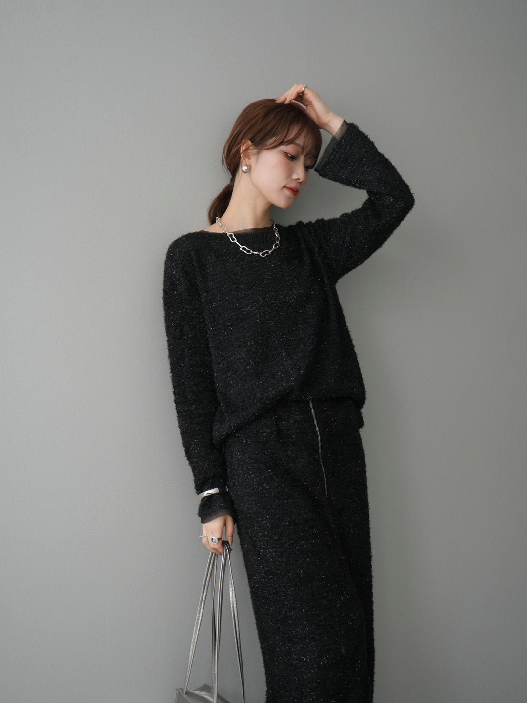 [予約]ラメシャギートップス/black