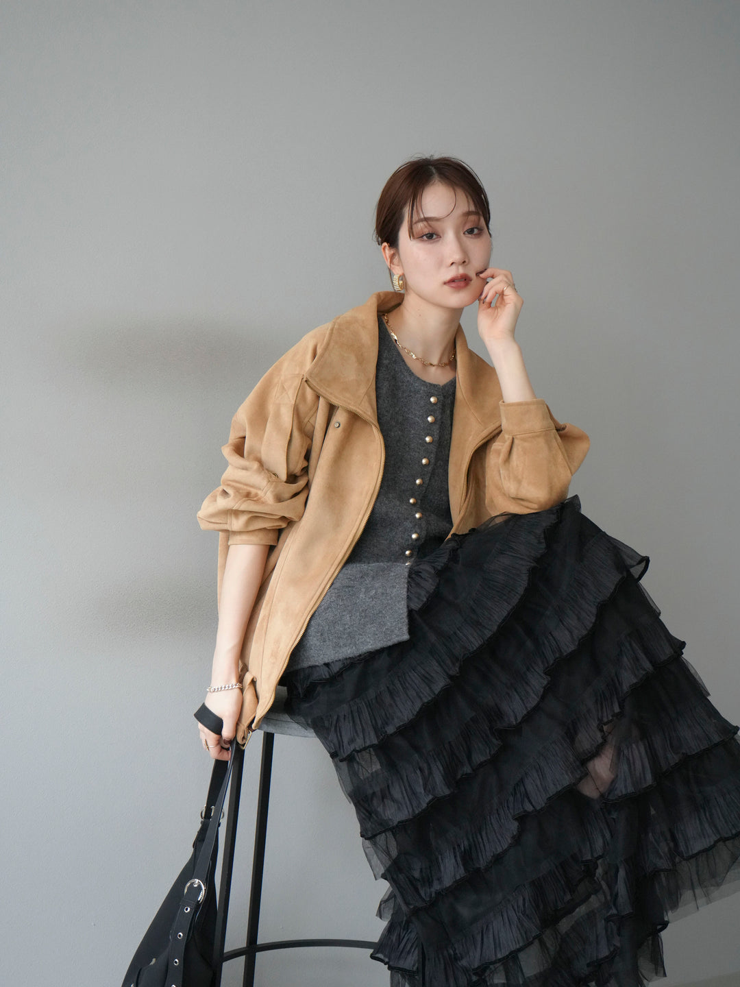 [予約]スエードライダースジャケット/ベージュ