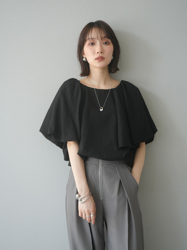 [SET] 燈籠袖褶襉設計上衣 + 拉鍊褶襉寬褲 (2 套)