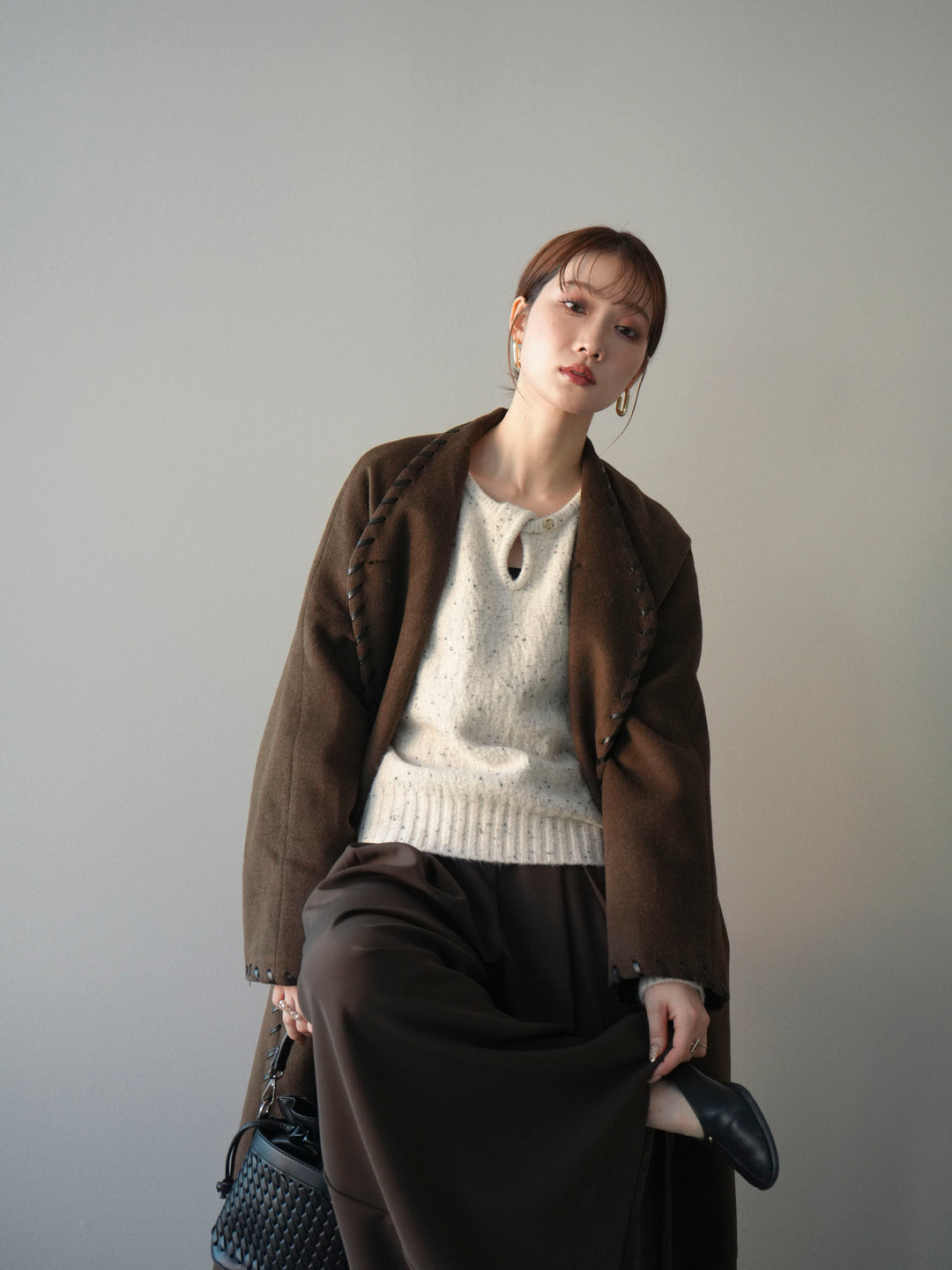 [予約]ハンドステッチ裏中綿ロングコート/brown