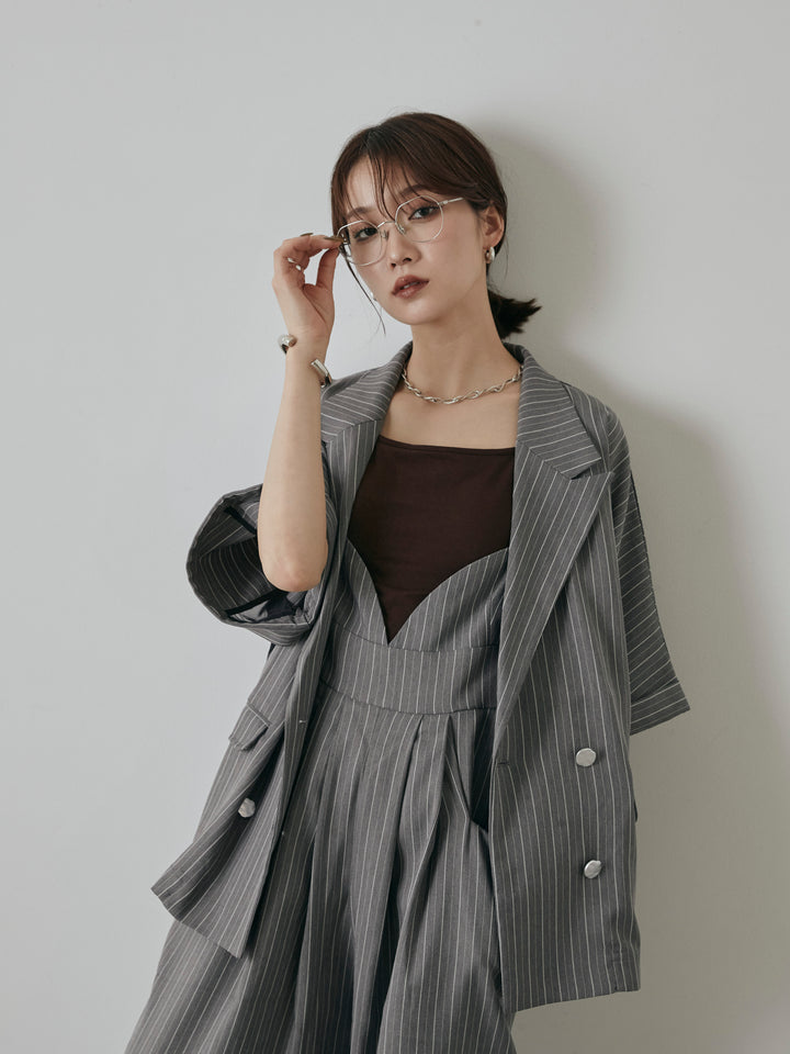 [予約]バックオーガンジーヘリンボーンストライプハーフジャケット/チャコール