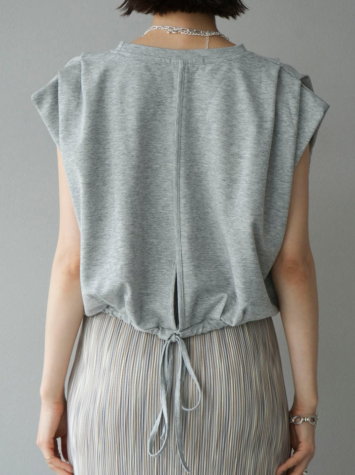 [Pre-order] Tuck shoulder hem drawstring ribbon top/gray