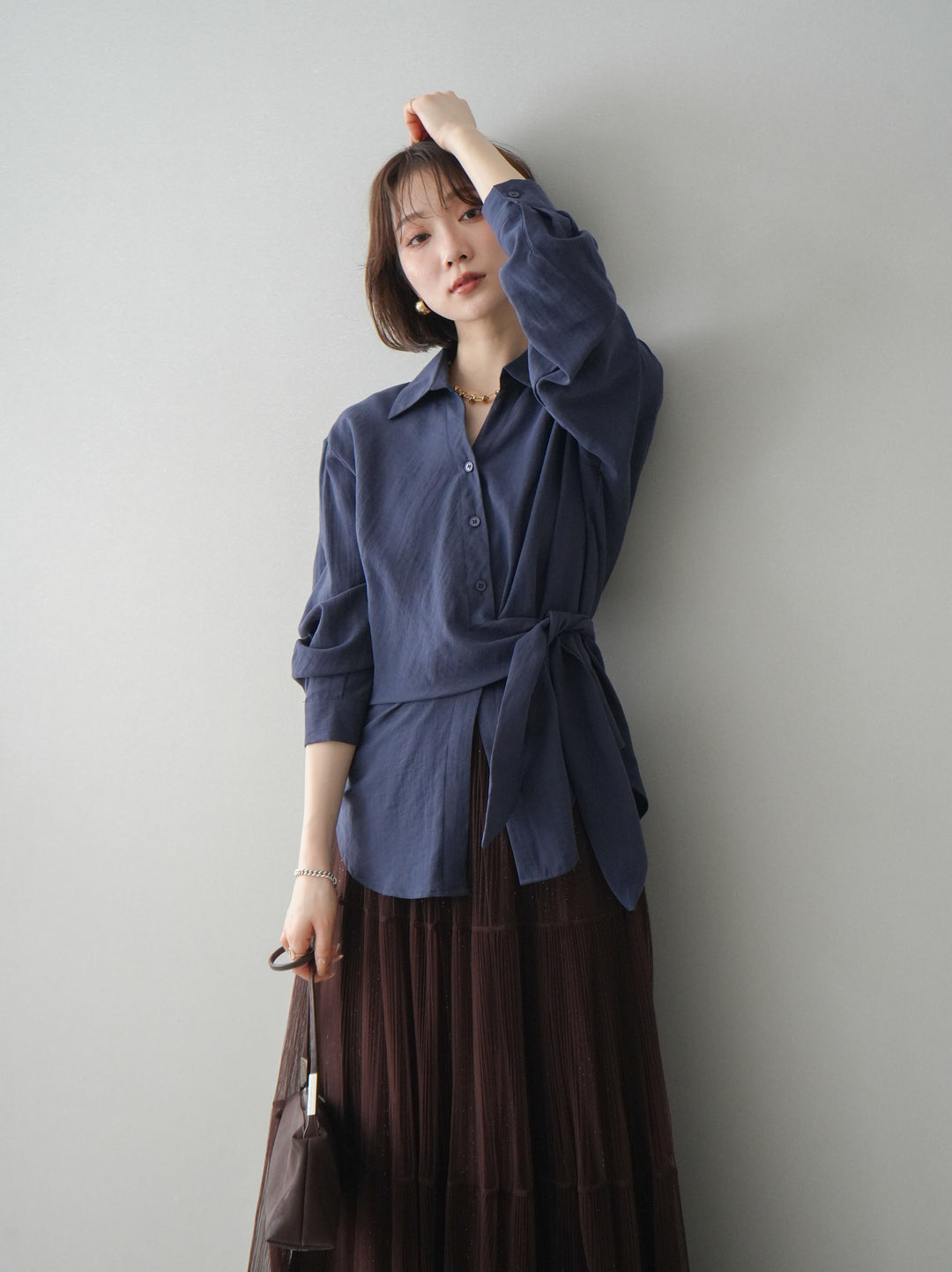 [予約]フロントアシンメトリーブラウス/blue