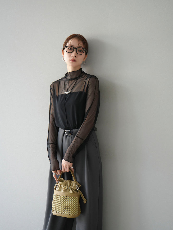 [予約]シアーパイピングカットソー/ブラック×ブラック