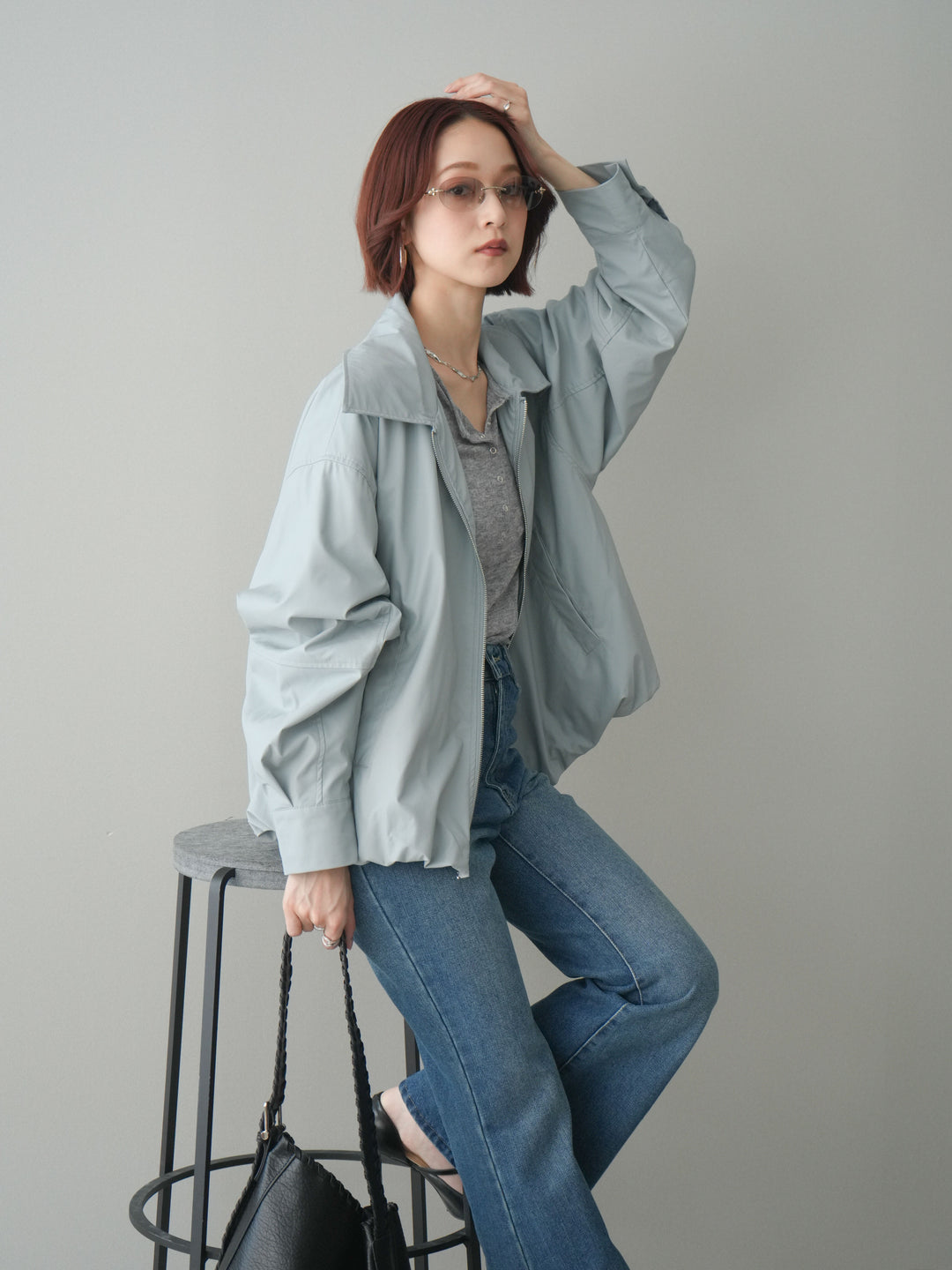 [予約]ウォッシャブルフェイクレザーバルーンジャケット/blue