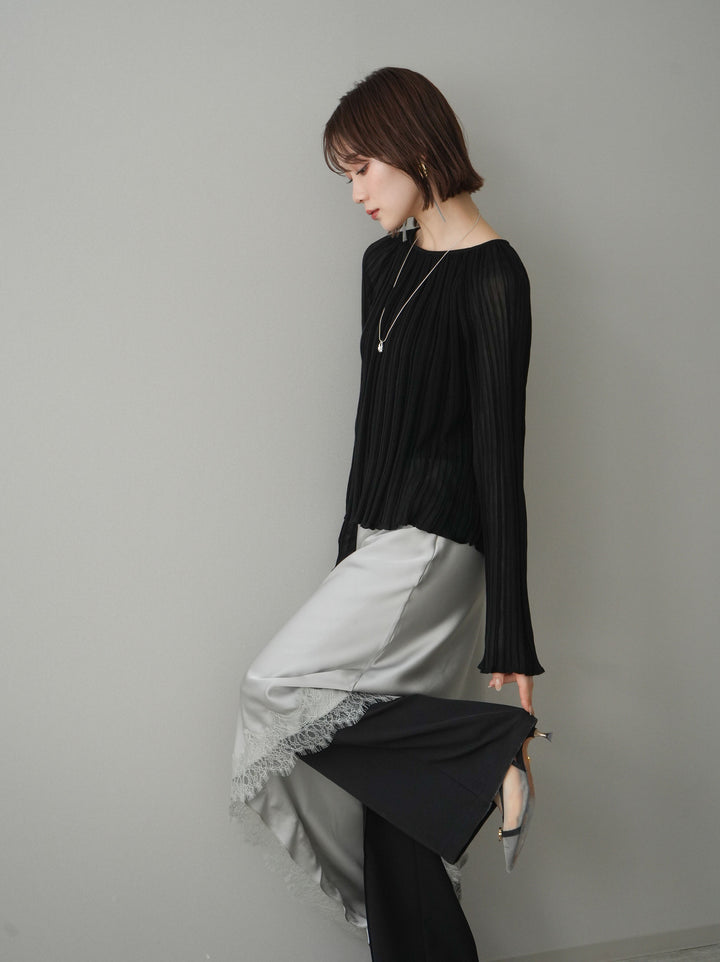 [SET]プリーツシアーフレアスリーブニットトップス+選べるアクセセット(2set)