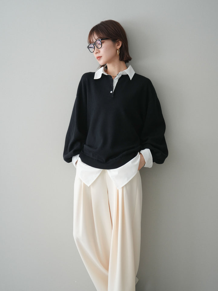 [予約]シャツドッキングオーバーニットプルオーバー/blackoff