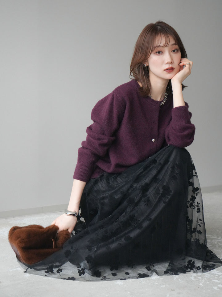 [SET]アンティークボタンニットカーディガン+選べるアクセセット(2set)