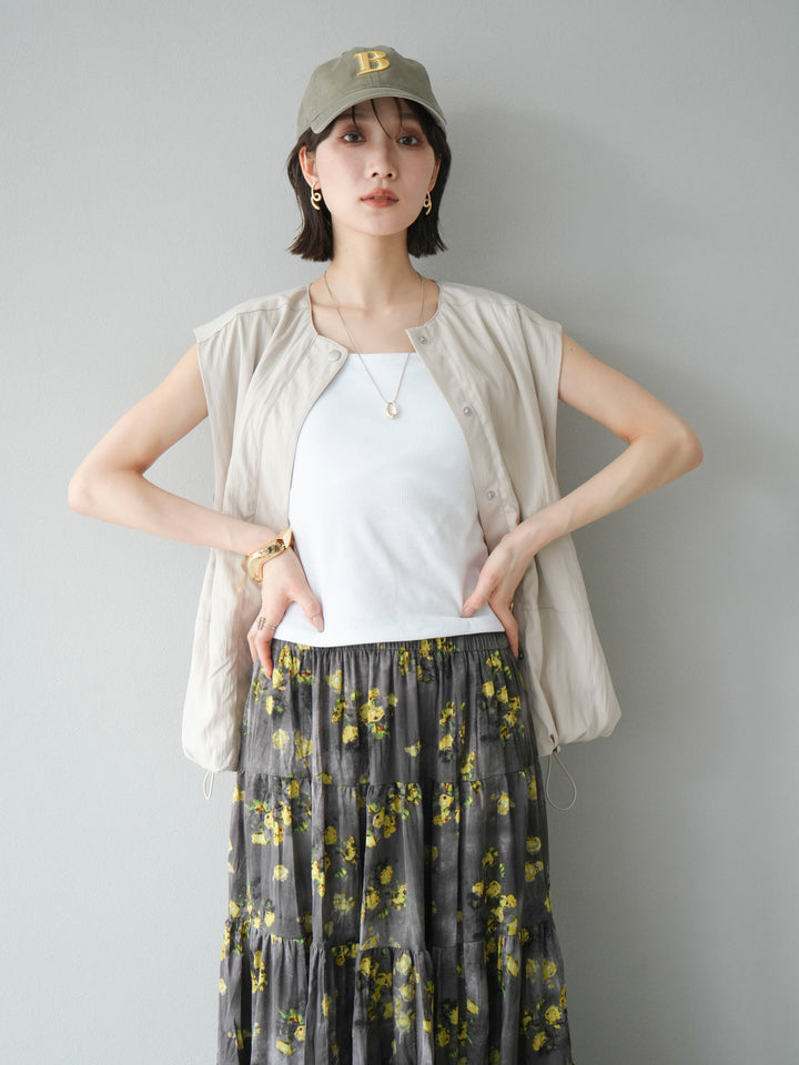[SET]リネンライクドロストバルーンブルゾン+フラワーワッシャープリーツスカート(2set)