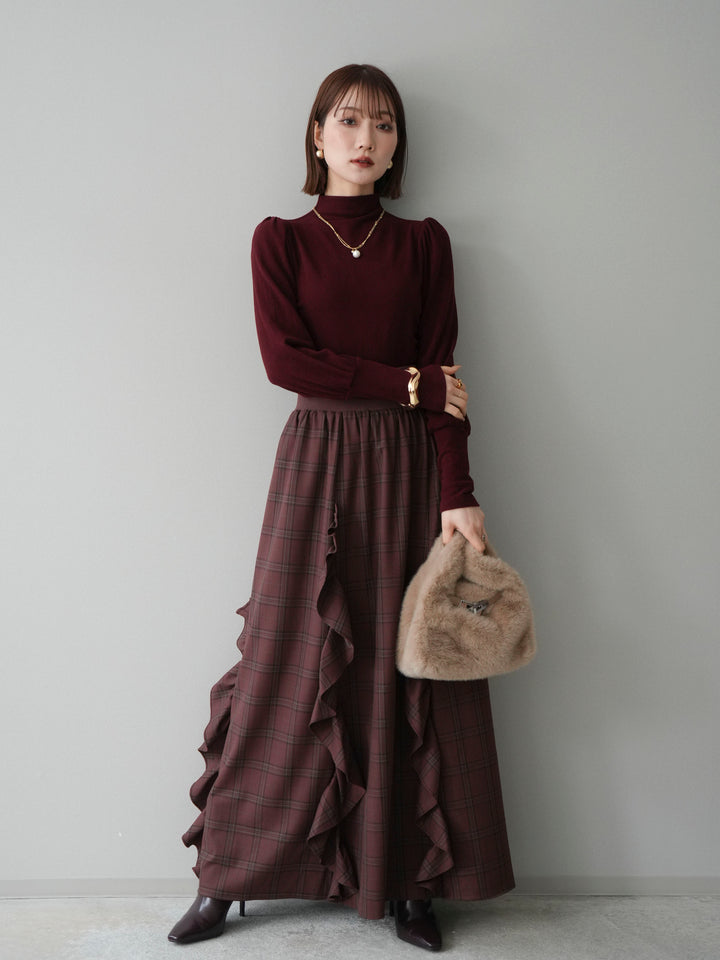 [予約]プチネックパワーショルダー起毛トップス/bordeaux