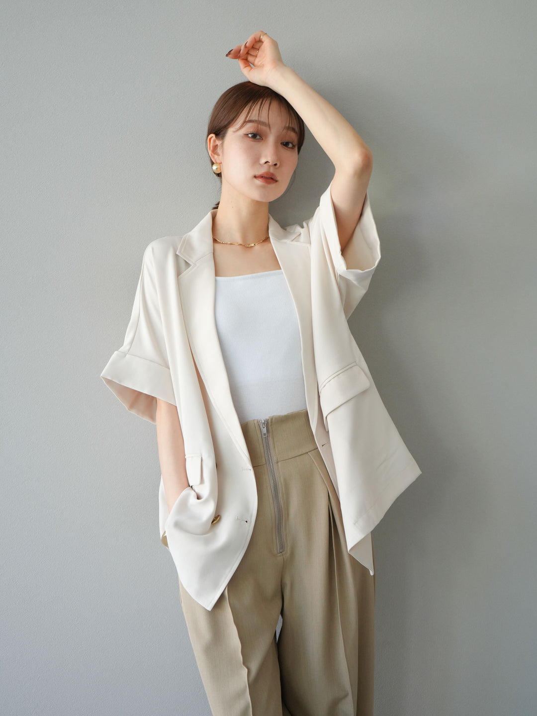 [予約]ゴールドボタンハーフジャケット/アイボリー