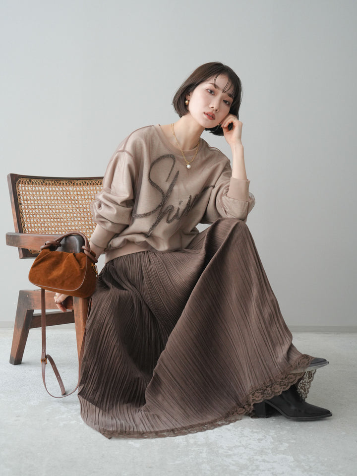 [予約]チュールレイヤードロゴスエットプルオーバー/beige