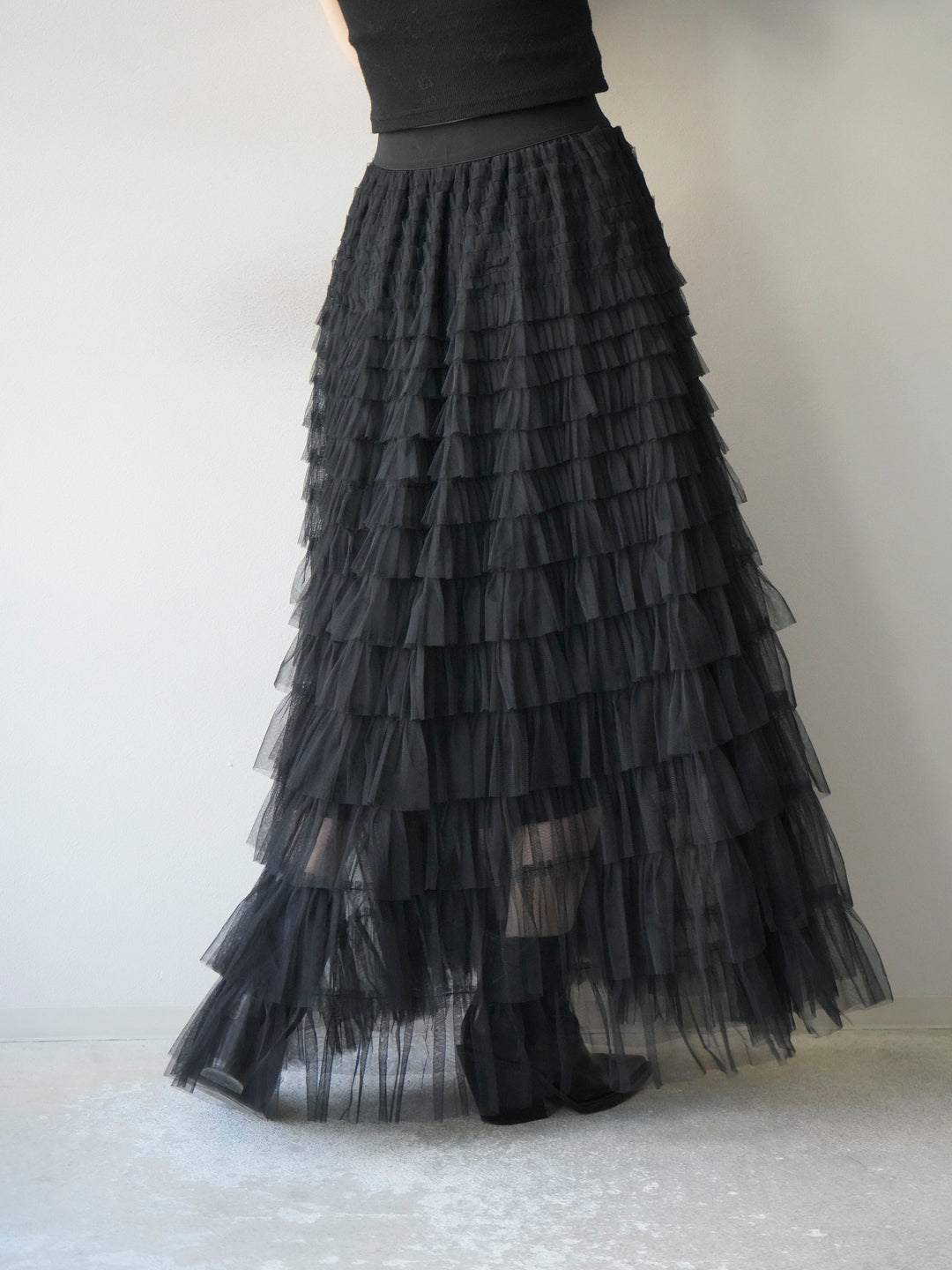 [予約]チュールティアードスカート/ブラック