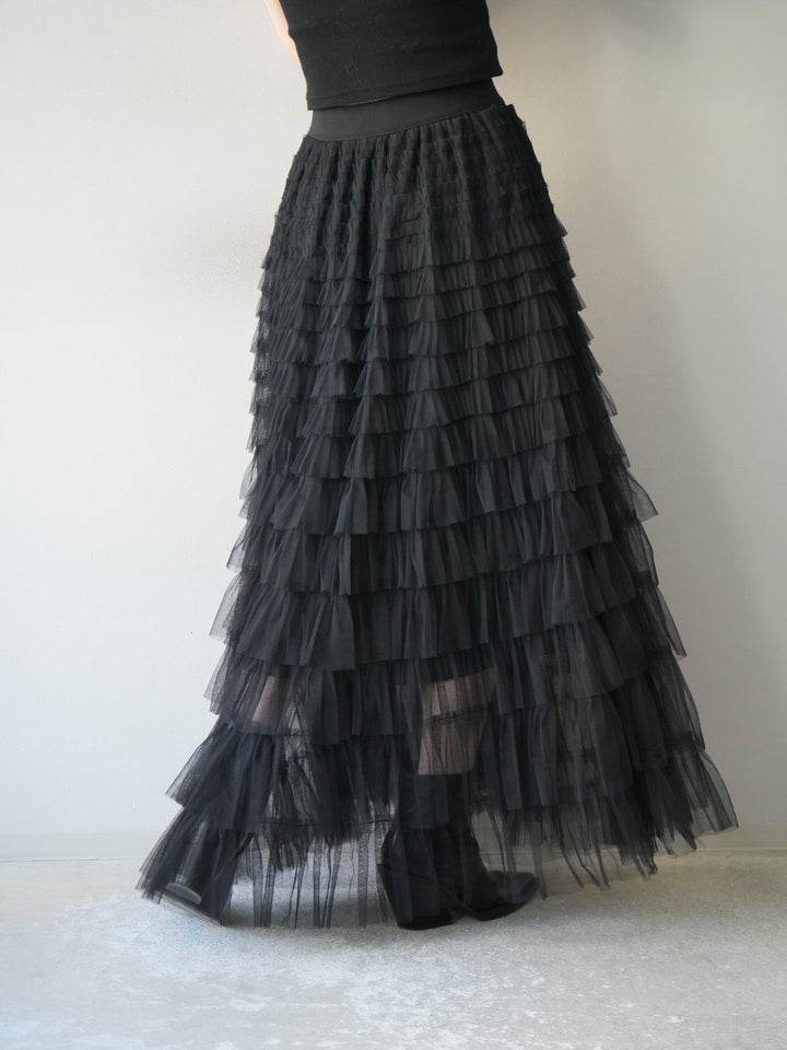 [予約]チュールティアードスカート/ブラック