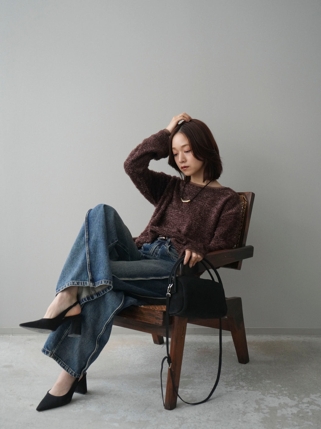 [予約]ラメシャギートップス/brown