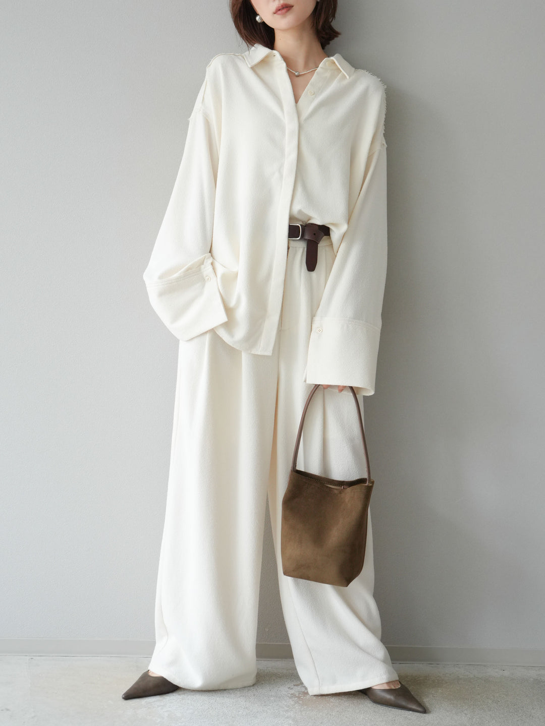 [予約]ネップワイドパンツ/アイボリー