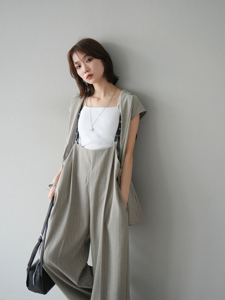 【着回しセット】[SET]ヘリンボーンストライプジレ+シアー切替ベロアトップス+ヘリンボーンストライプサロペット(3set)