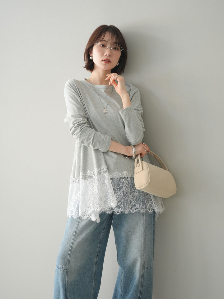 [SET]裾レースロングスリーブTシャツ+選べるアクセセット(2set)