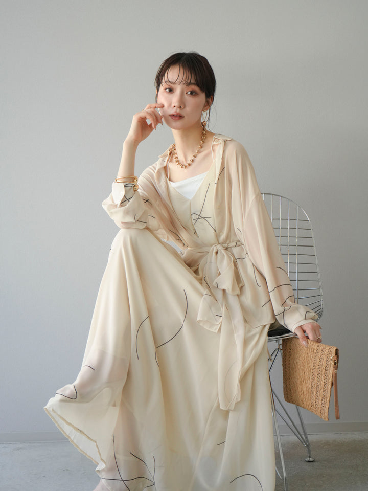 [SET]ペンタッチシフォンキャミワンピース+ペンタッチシフォンシャツ(2set)