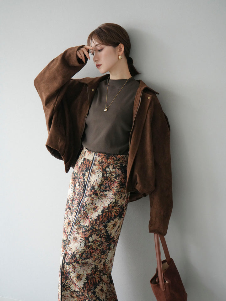 [套裝] 麂皮外套 + 小領法式針織上衣 + 哥布蘭前拉鍊緊身裙（3 套）