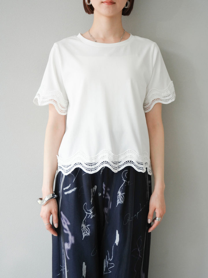 [予約]レース切替カットソー/オフ