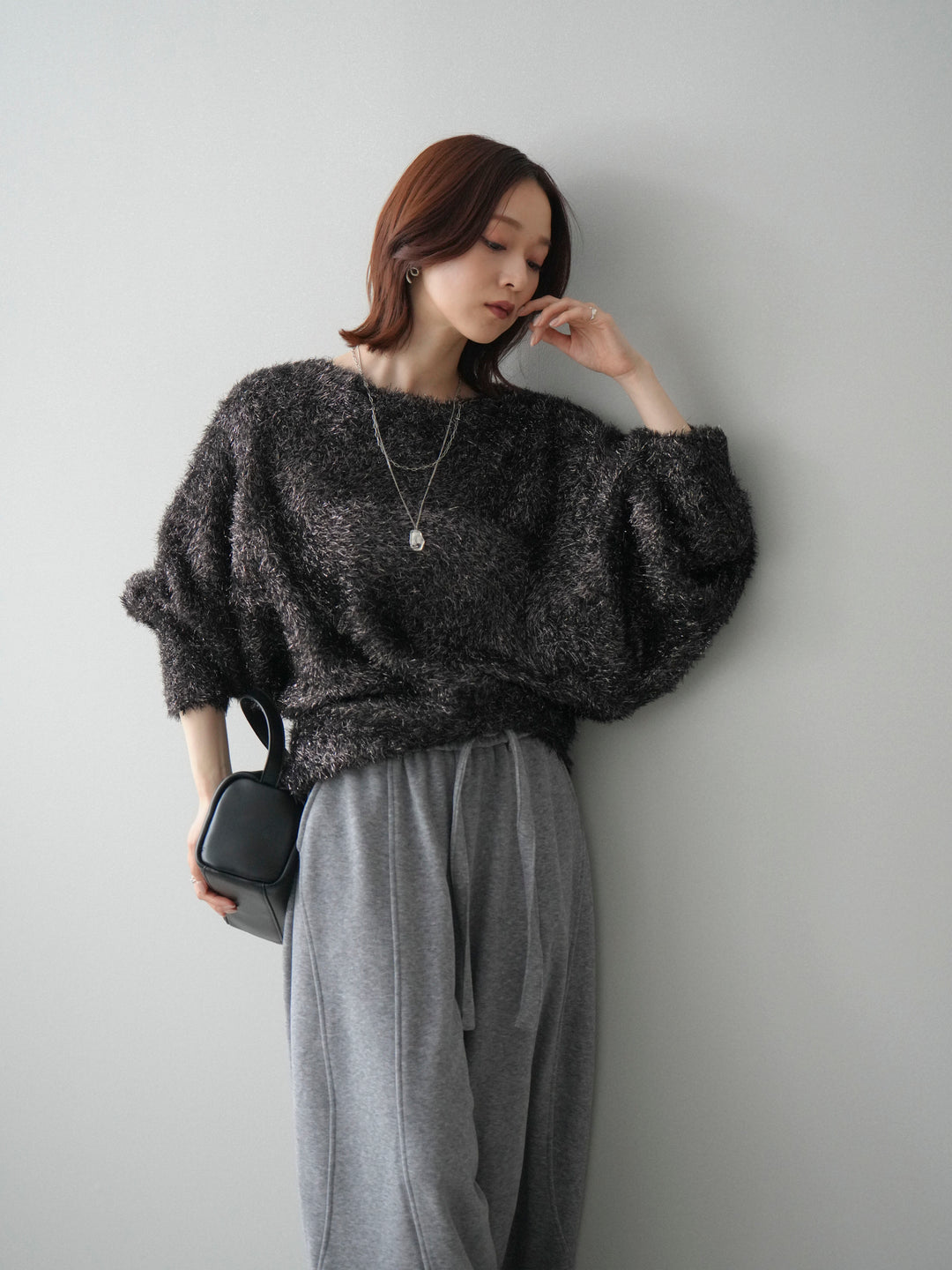 [予約]ラメシャギードルマンニットプルオーバー/brown