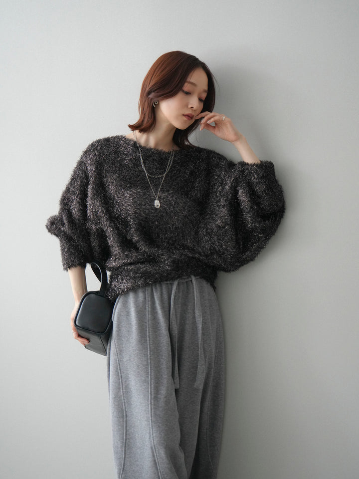 [予約]ラメシャギードルマンニットプルオーバー/brown