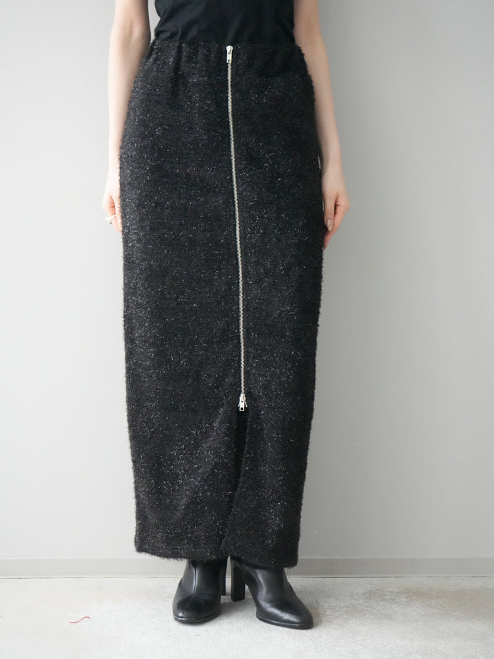 [予約]ラメシャギーフロントジップスカート/black